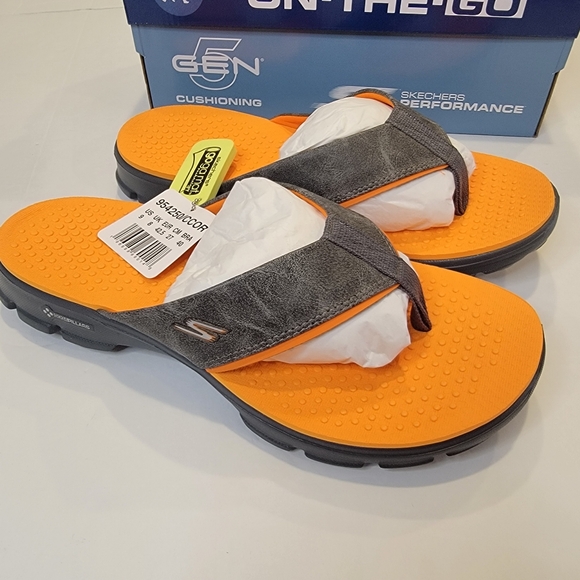 Skechers Go Walk Stag Thong Sandal Charcoal Orange Men's Size 9 NEW! - Picture 3 of 14